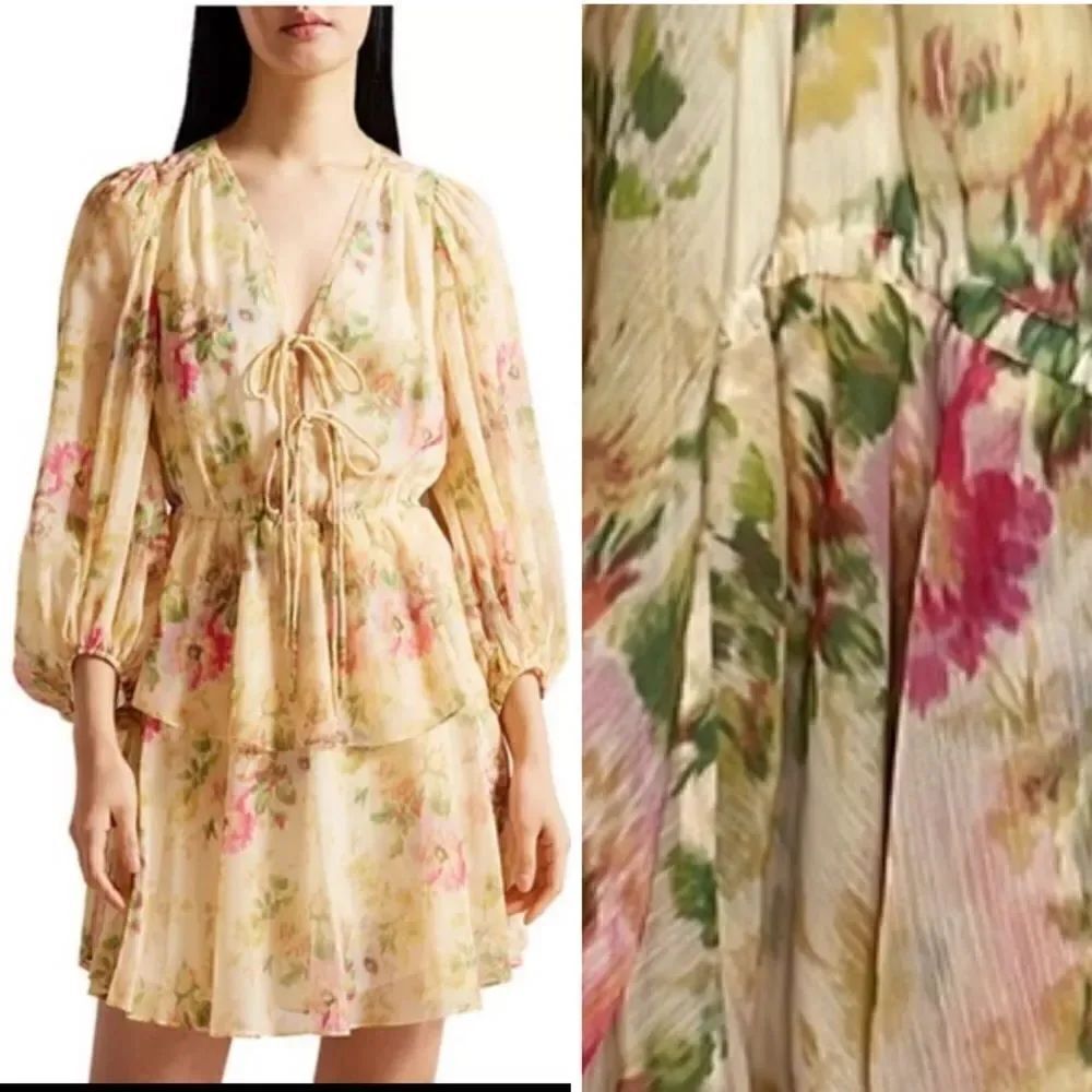 NWT Ted Baker Tamziiy V Neck Tie Front Mini Dress Ted Size 4/ US 12